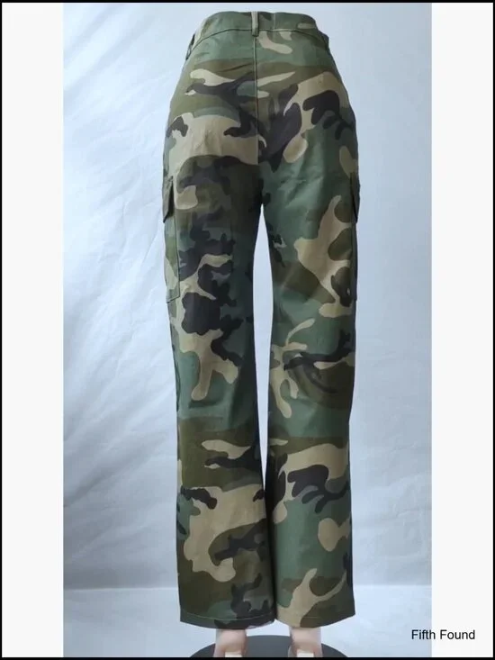 High Waist Camo Cargo Pants Slim Fit Elastic Trousers with Pockets - Picture 7 of 7